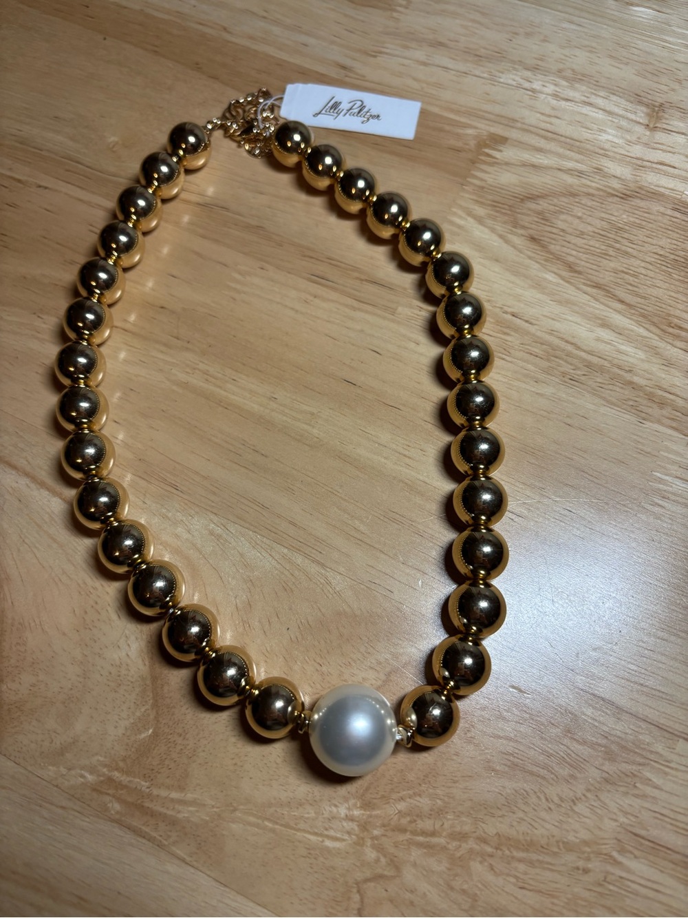Lilly Pulitzer Goldtone Bead Statement Necklace With Faux Pearl  NEW NWT